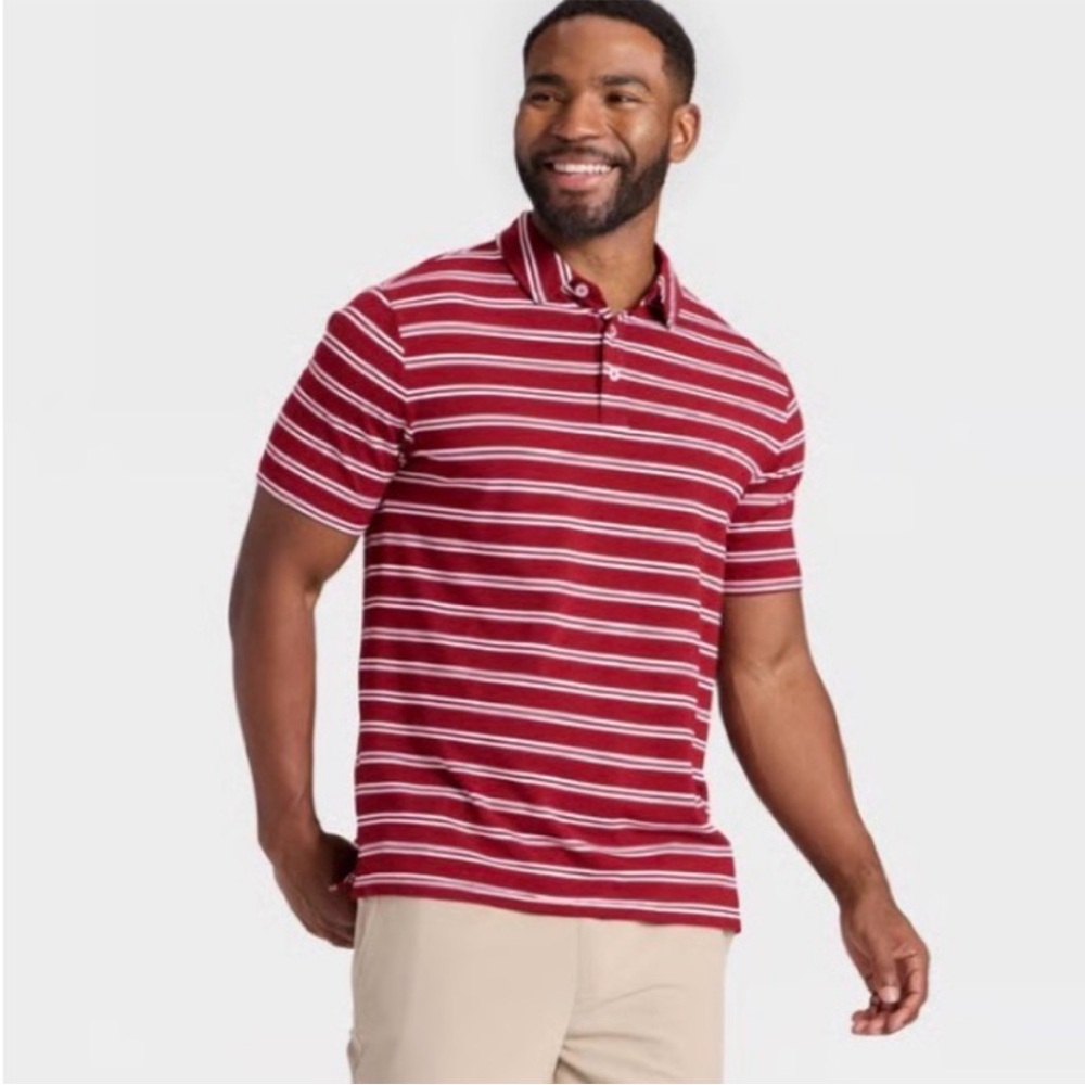 Goodfellow & Co. Red Striped Game Day Polo Shirt Size Medium | NWT